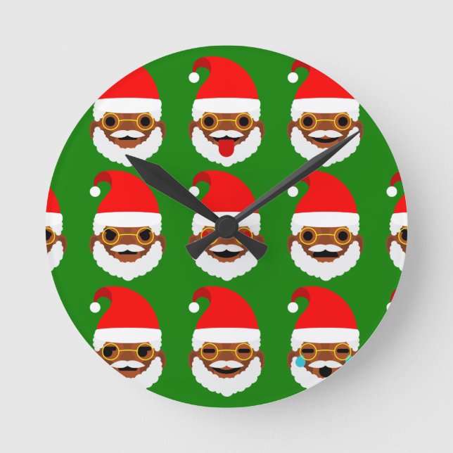 african santa emoji emoticons round clock (Front)