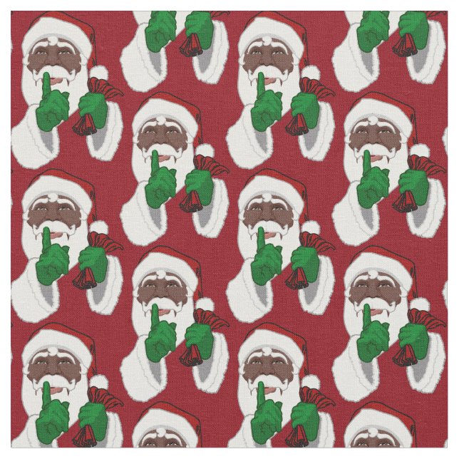 African Santa Fabric Black Santa Christmas Fabrics (Close Up)