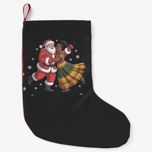 African Santa Mrs Claus Dancing African American   Small Christmas Stocking (Front)