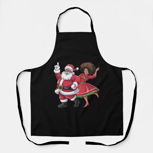 African Santa Mrs Claus Dancing American Christmas Apron (Front)