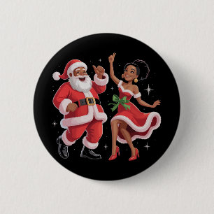 African Santa Mrs Claus Dancing American Christmas Button