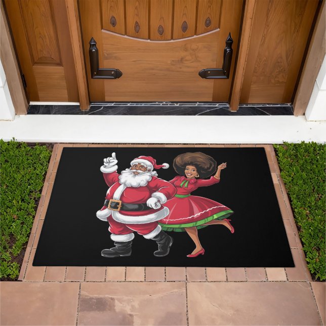 African Santa Mrs Claus Dancing American Christmas Doormat (Outdoor)