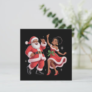 African Santa Mrs Claus Dancing American Christmas Holiday Card