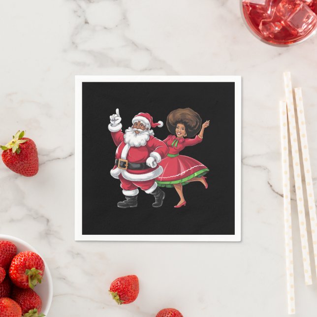 African Santa Mrs Claus Dancing American Christmas Napkins (Insitu)