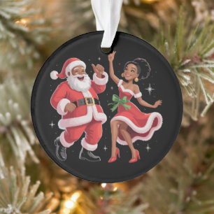 African Santa Mrs Claus Dancing American Christmas Ornament