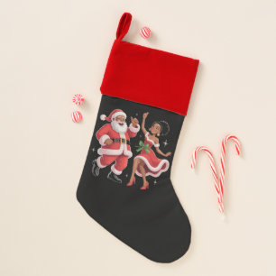 African Santa Mrs Claus Dancing American Christmas Stocking