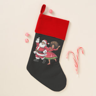 African Santa Mrs Claus Dancing American Christmas Stocking