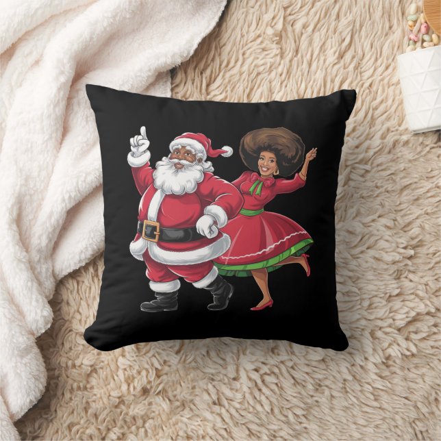 African Santa Mrs Claus Dancing American Christmas Throw Pillow (Blanket)