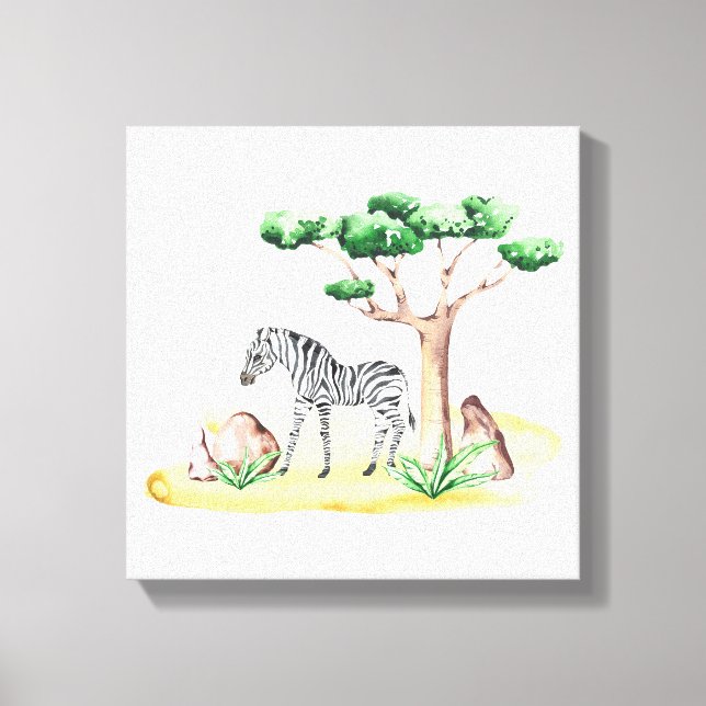 African Savanah Zebra Acacia Tree Nature Canvas Print (Front)