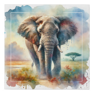 African Savanna Elephant 140724AREF113 - Watercolo Faux Canvas Print