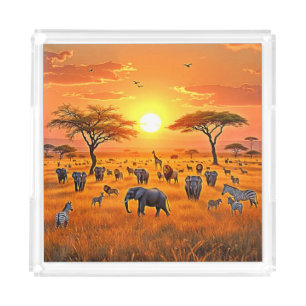 African Savanna Sunset Art Acrylic Tray