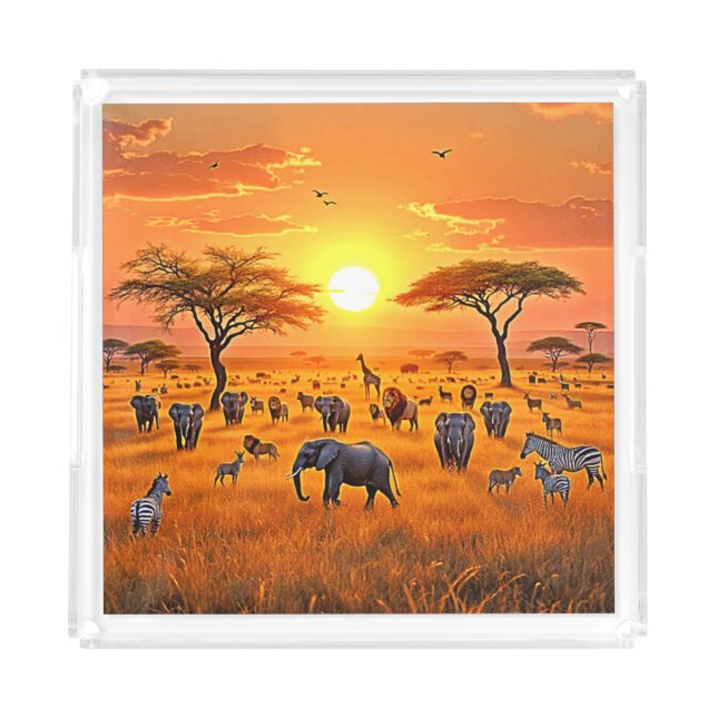 African Savanna Sunset Art Acrylic Tray (Front)
