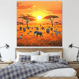 African Savanna Sunset Art Canvas Print