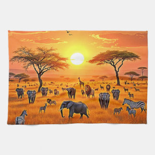 African Savanna Sunset Art Kitchen Towel