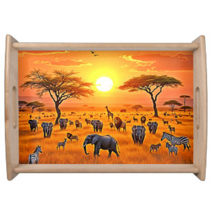 African Savanna Sunset Art Serving Tray