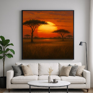 African Savannah - Scenic Illustration Style Poster