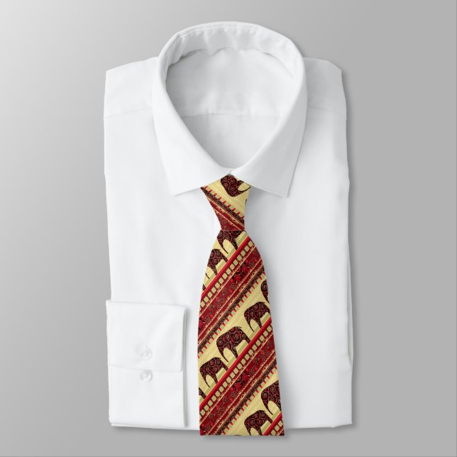 African seamless ethno traditional elephant triabl neck tie (Tied)