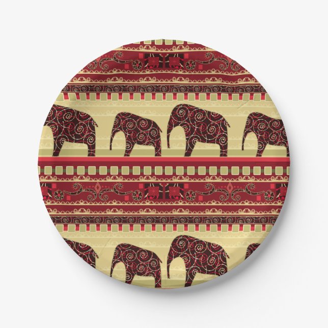 African seamless ethno traditional elephant triabl paper plates (Front)