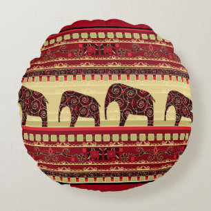 African seamless ethno traditional elephant triabl round pillow