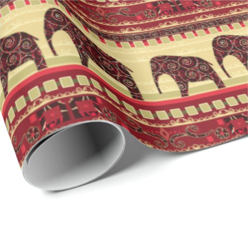 African seamless ethno traditional elephant triabl wrapping paper