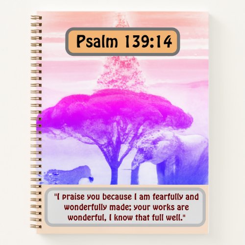 African Serenity Elephant Zebra and Psalm 13914 Notebook