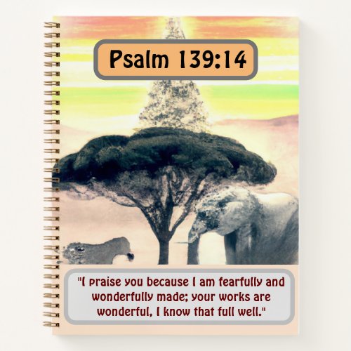 African Serenity Elephant Zebra and Psalm 13914 Notebook