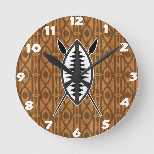 African Shield and Spears Wall Clock (Front)