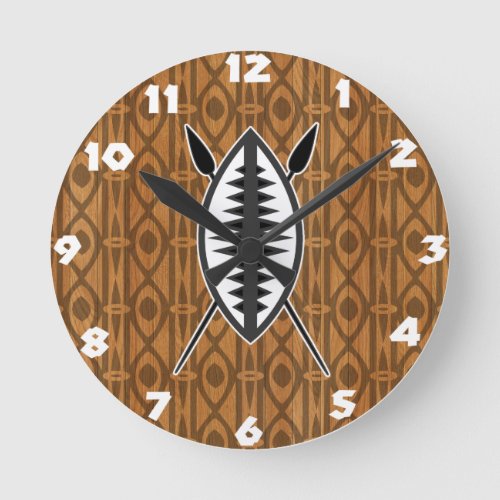 African Shield and Spears Wall Clock