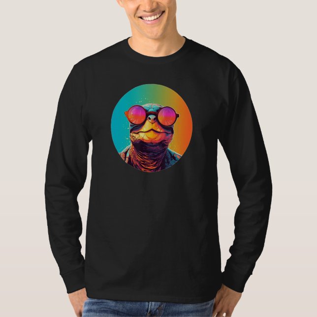 African Side Necked Turtle Wearing Sunglasses Retr T-Shirt (Front)
