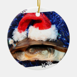 African Sideneck Turtle wearing a santa hat Ceramic Ornament
