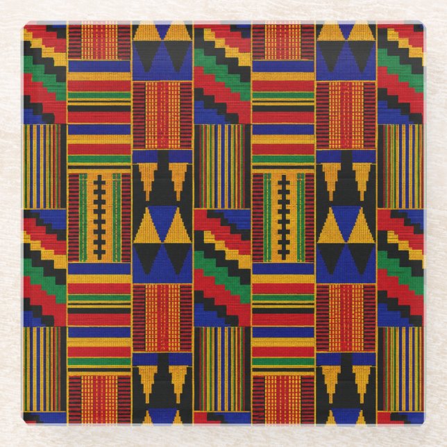 African Style Kente Cloth Glass Coaster (Front)