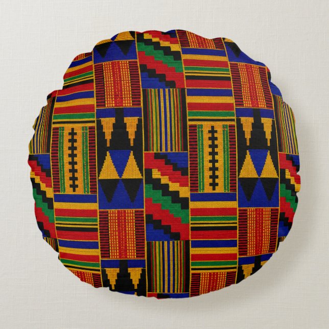 African Style Kente Cloth Round Pillow (Front)