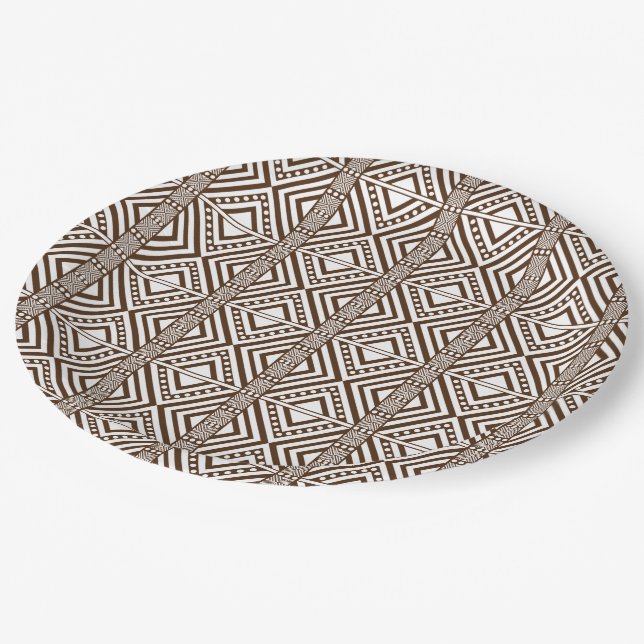 African Style Seamless Pattern. White Color Paper  Plates (Angled)