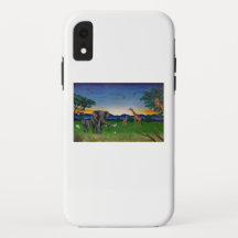 “African Sunset” Elephant Giraffe Art Phone Case