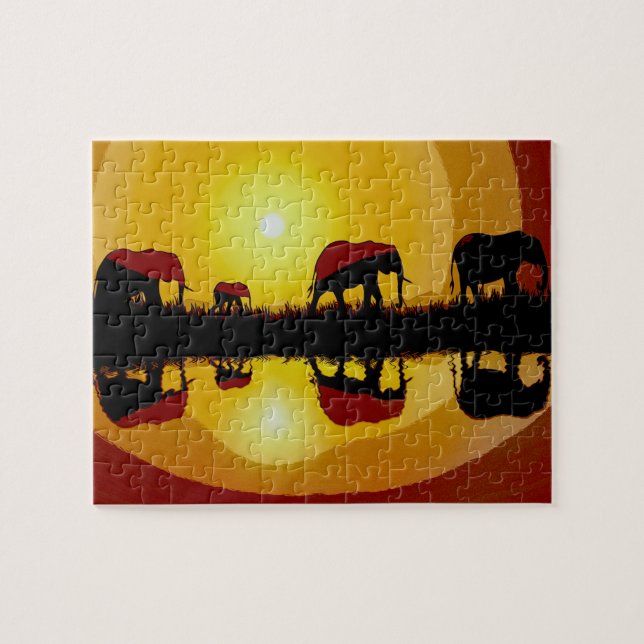 African Sunset Elephants   Jigsaw Puzzle (Horizontal)