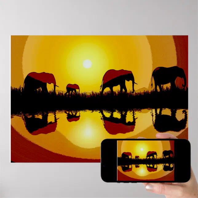 African Sunset Elephants Poster | Zazzle