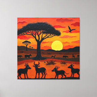 African Sunset Safari Art – Vibrant Wildlife Silho Canvas Print