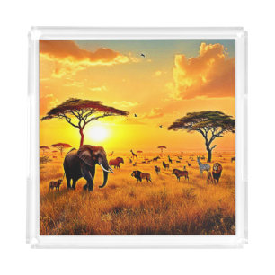 African Sunset Safari Majesty Design Acrylic Tray
