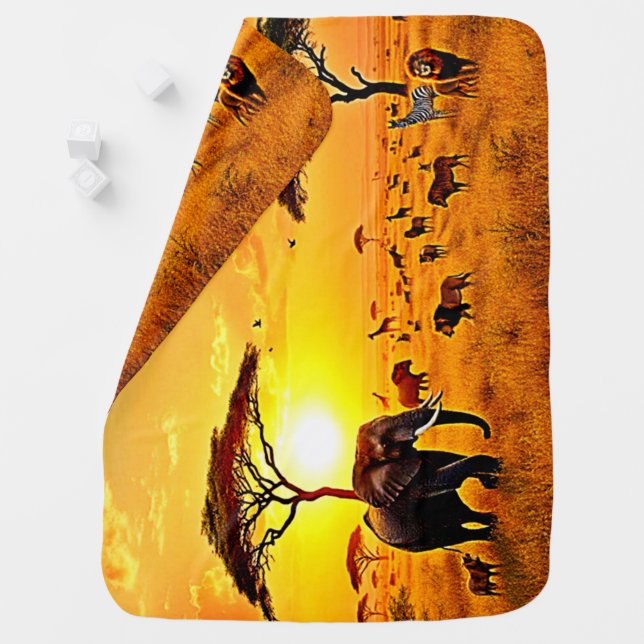 African Sunset Safari Majesty Design Baby Blanket (In Situ)