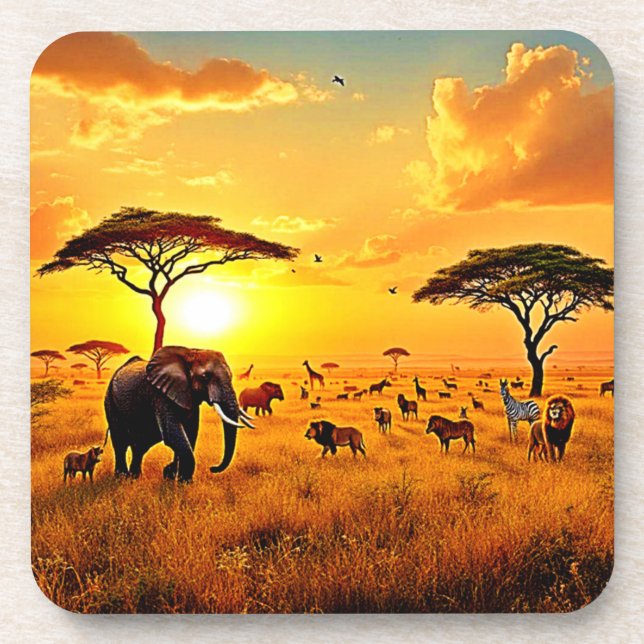 African Sunset Safari Majesty Design Beverage Coaster (Front)