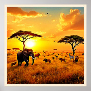 African Sunset Safari Majesty Design Poster