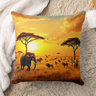 African Sunset Safari Majesty Design Throw Pillow