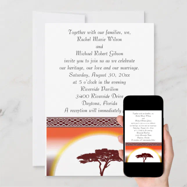 African Sunset Wedding Invitation | Zazzle