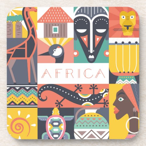 African Symbolic Art Collage Coaster