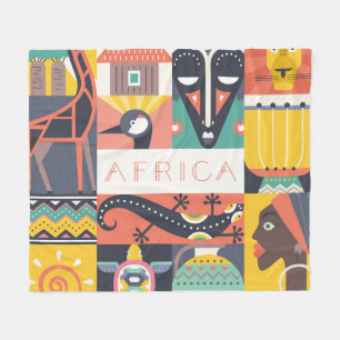 African Symbolic Art Collage Fleece Blanket