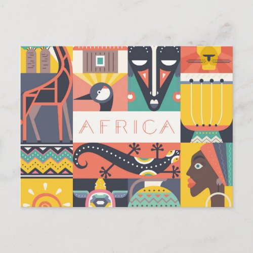 African Symbolic Art Collage Postcard