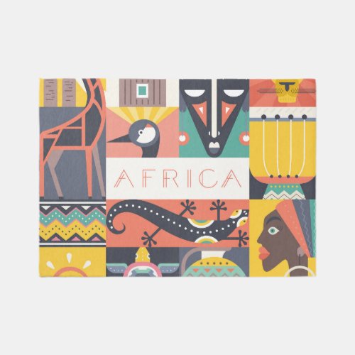 African Symbolic Art Collage Rug