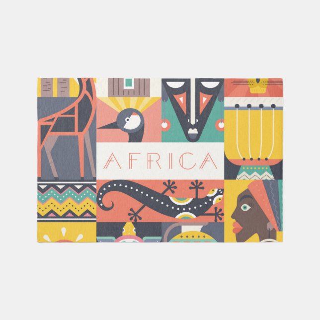 African Symbolic Art Collage Rug (Front)