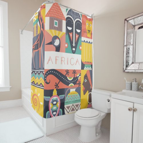 African Symbolic Art Collage Shower Curtain