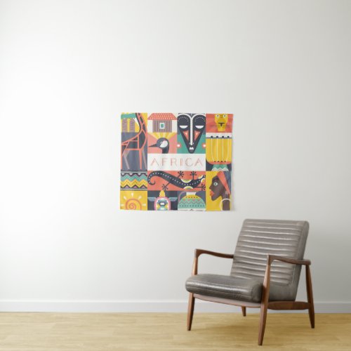 African Symbolic Art Collage Tapestry